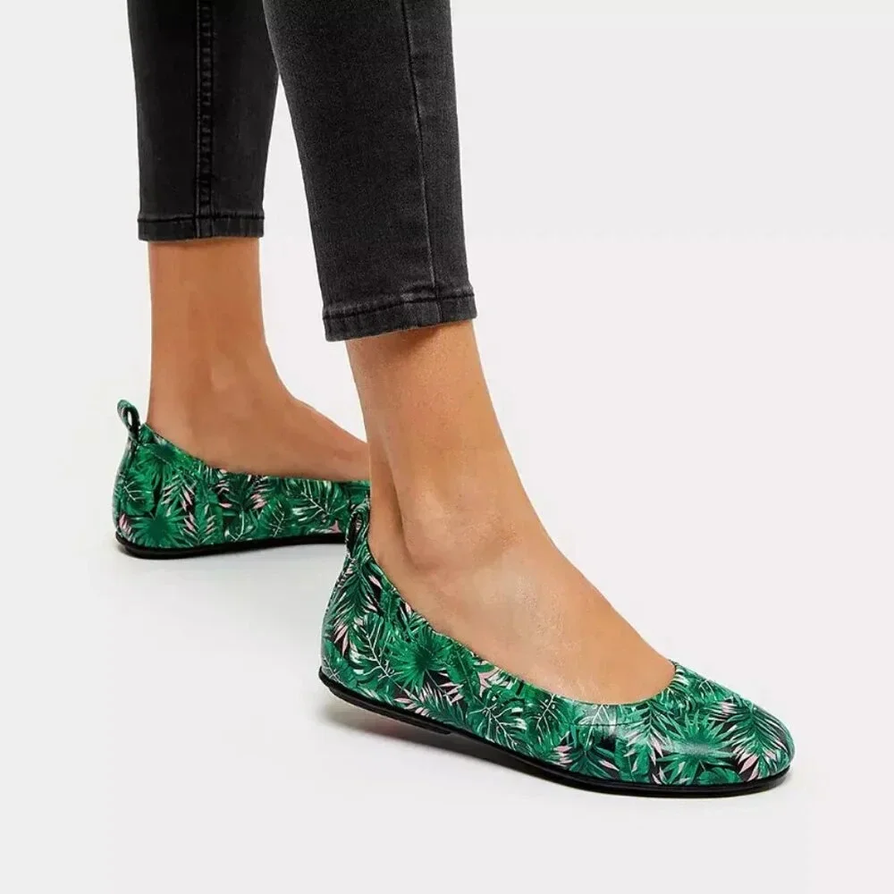Fitflop ALLEGRO Jungle-Print Soft Leather Ballet Flats Size 8
